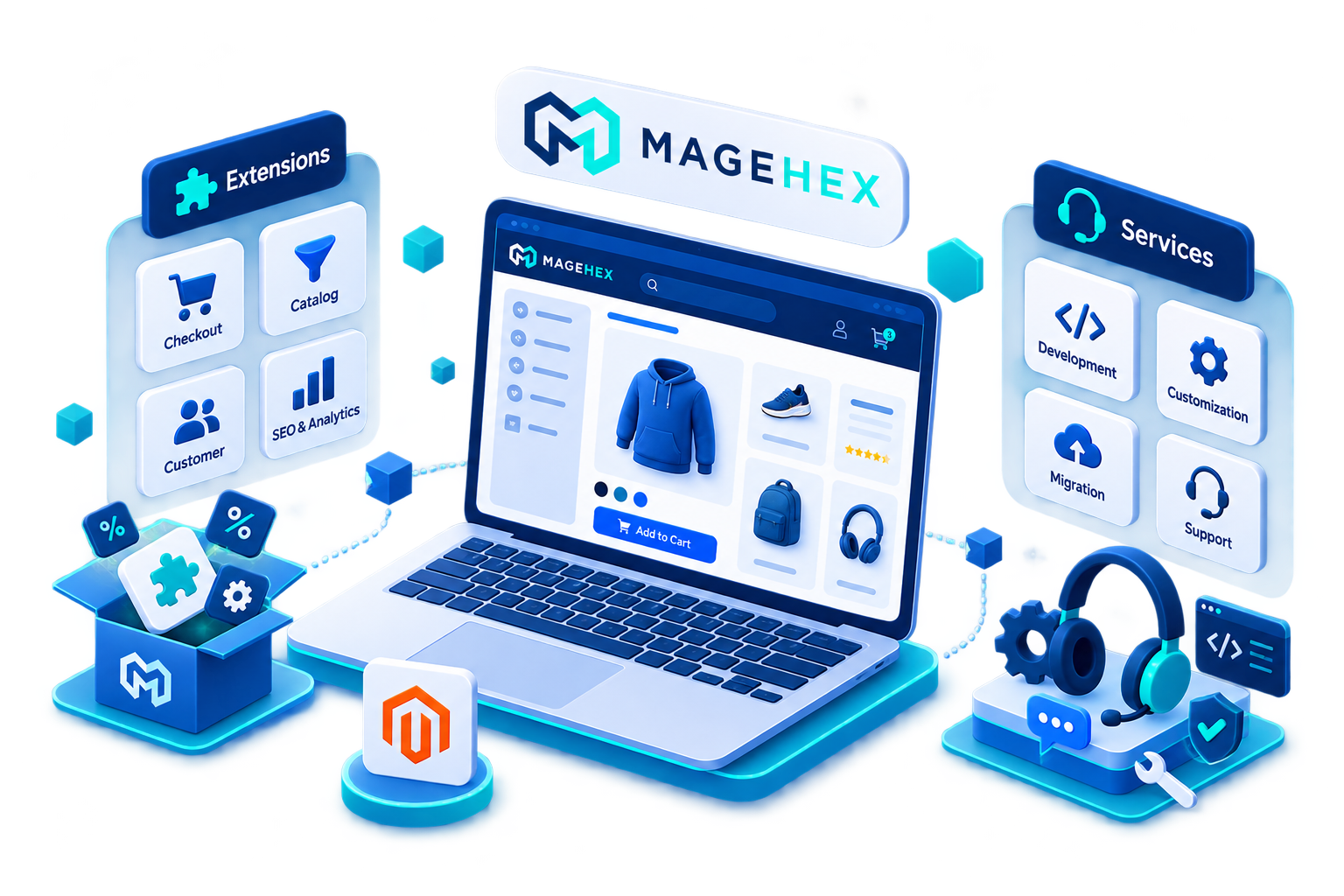 MageHex Magento extensions and services illustration
